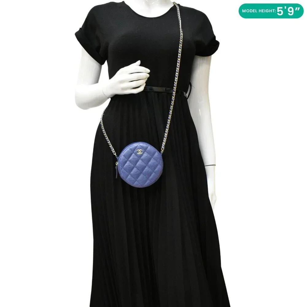 CHANEL  Round Clutch with Chain Mini Quilted Iridescent Caviar Leather Crossbody - Picture 2 of 15
